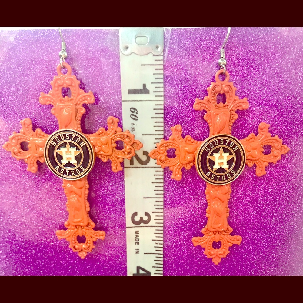Orange Flowered Cross Houston Astros earrings